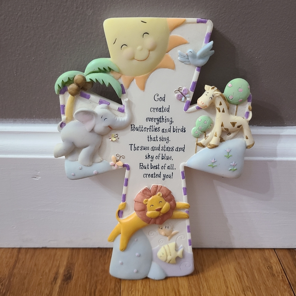 Roman Inc 7.25" Nursery Baby Wall Cross Animal Safari God Created You Religious